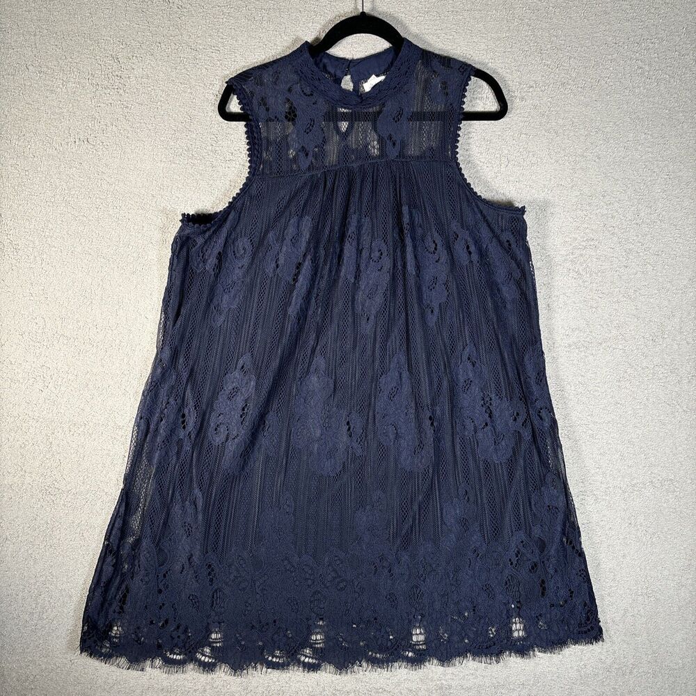Skylar And Jade Women’s‎ Plus Size 1X Navy Blue Blouse Top Layered Lace Halter
